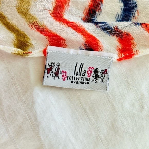 Scarf Lulla Collection by Bindy  Oversized Airy Ivory Orange Blue Tan Oblong - Picture 9 of 10